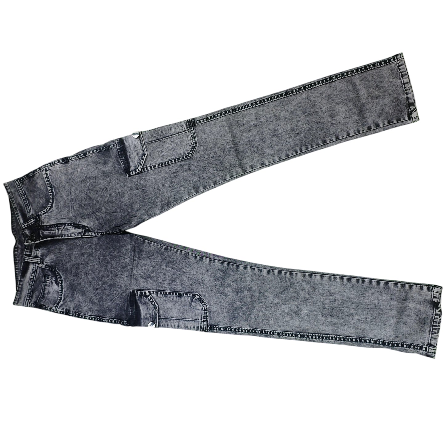 Acid Wash Cargo Jeans - Side Pocket Style