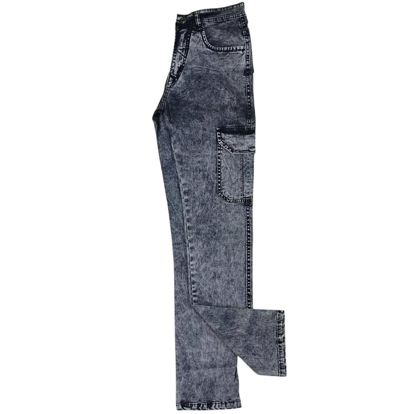 Acid Wash Cargo Jeans - Side Pocket Style