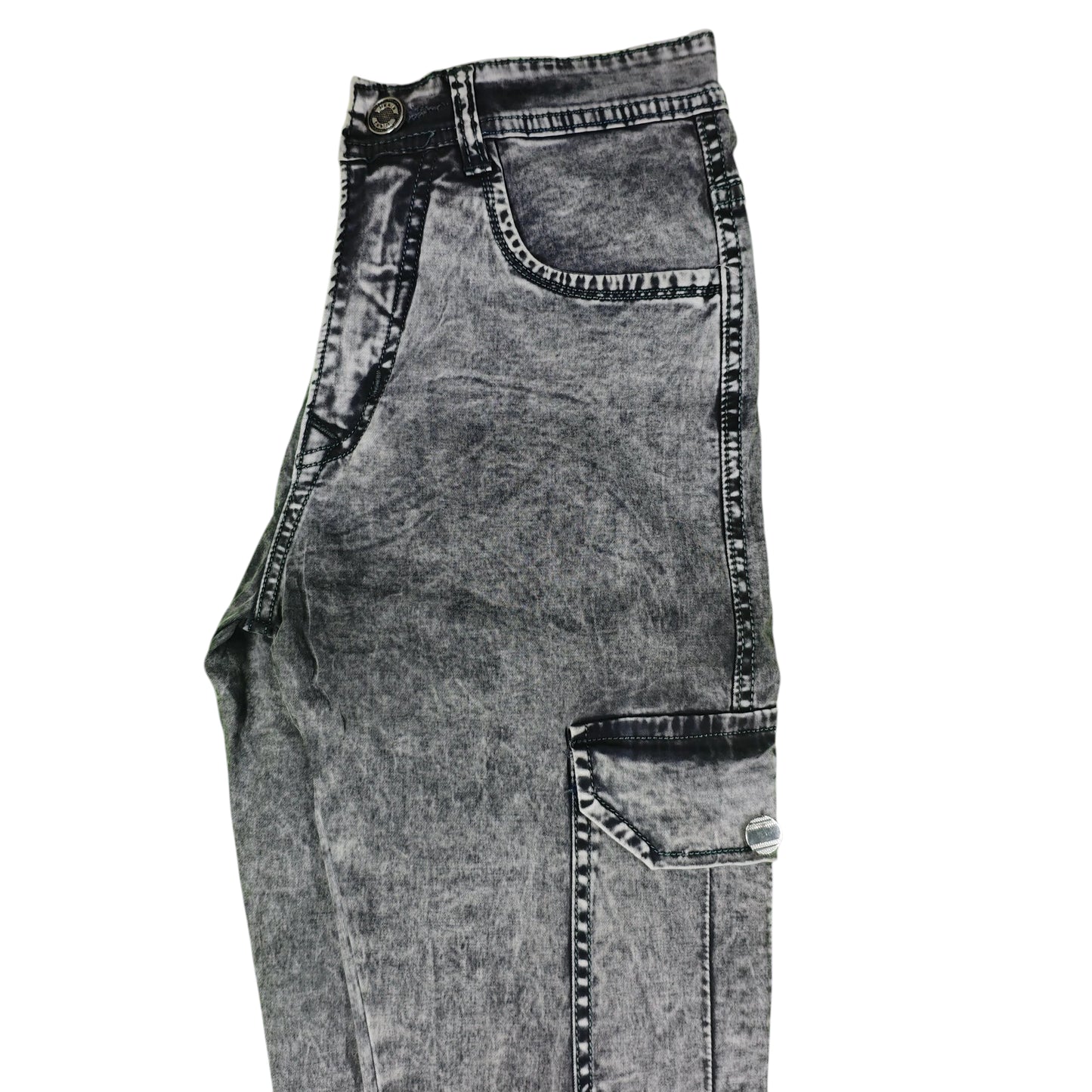 Acid Wash Cargo Jeans - Side Pocket Style
