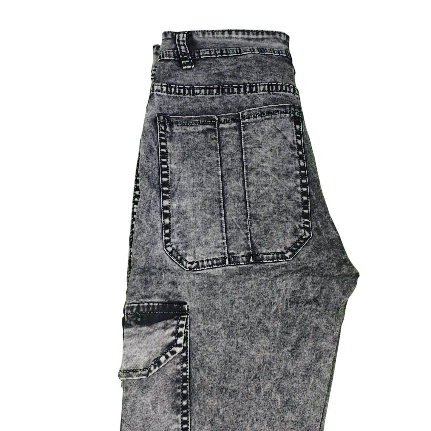 Acid Wash Cargo Jeans - Side Pocket Style