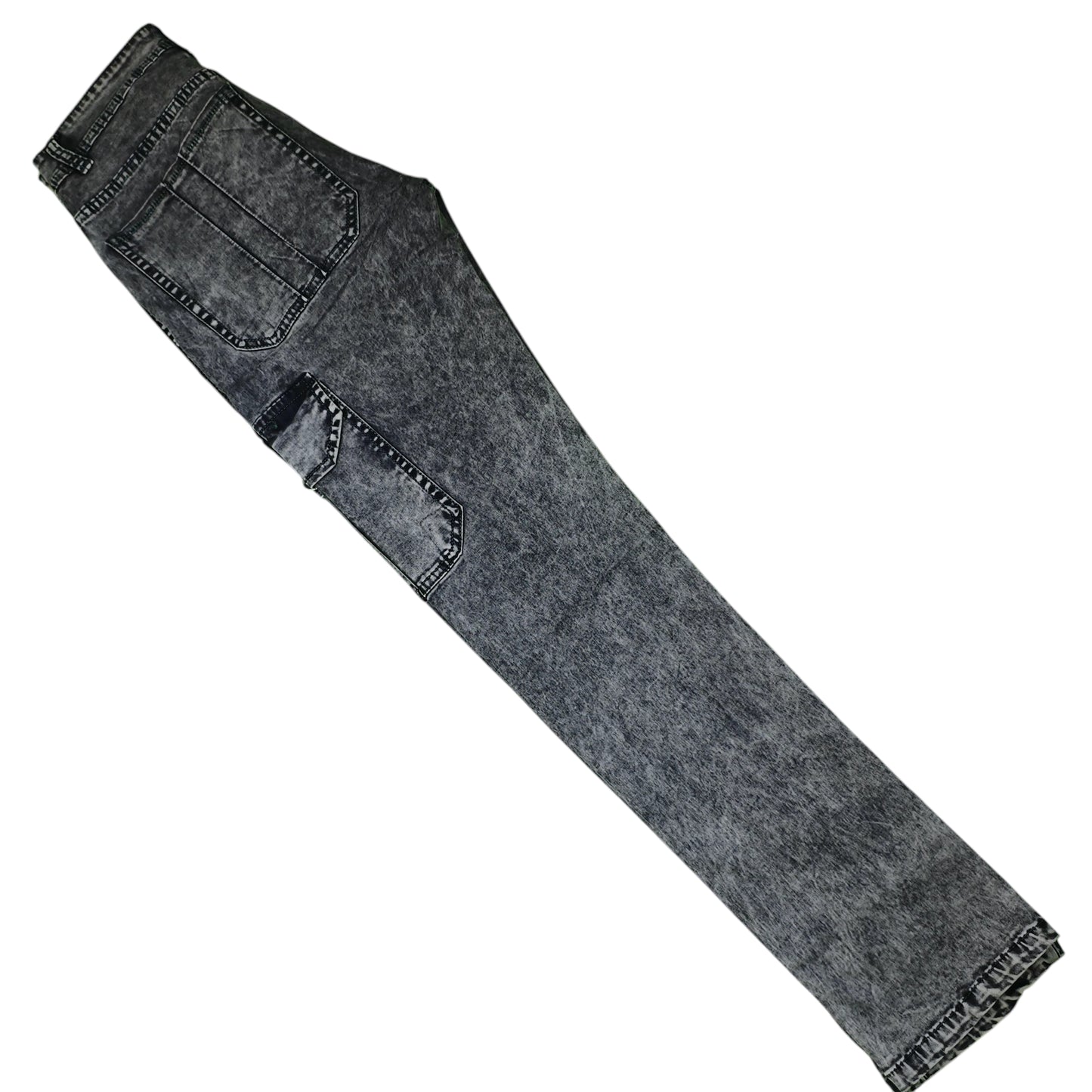 Acid Wash Cargo Jeans - Side Pocket Style