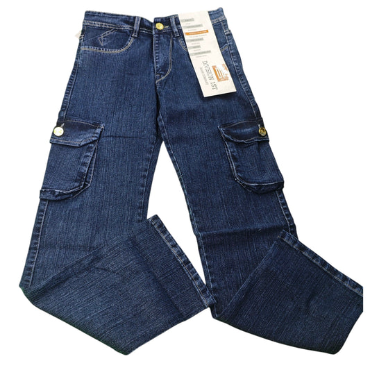 Acid Wash Cargo Jeans - Side Pocket Style