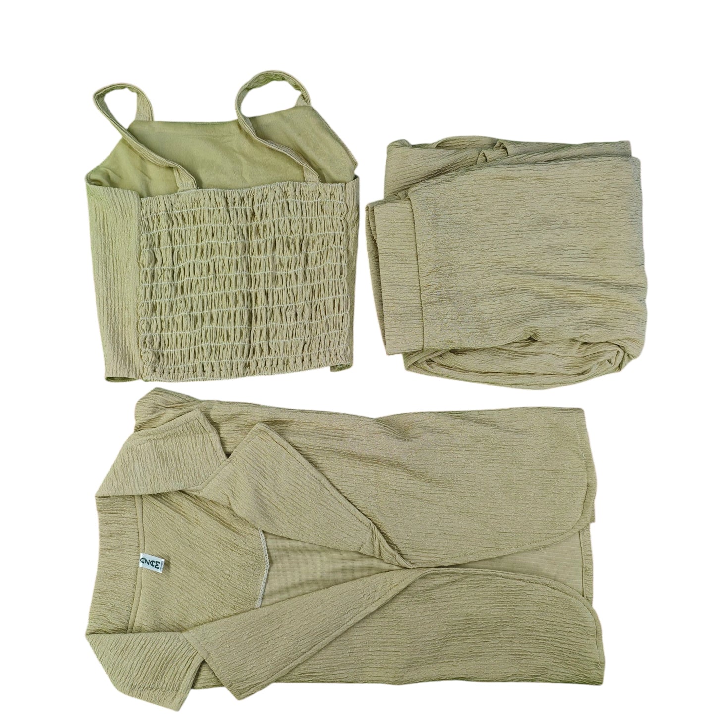 Crinkled 3-Piece Combo Set - Camisole, Blazer & Pants