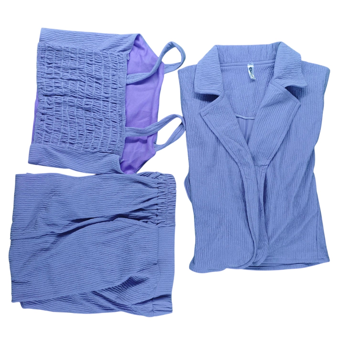 Crinkled 3-Piece Combo Set - Camisole, Blazer & Pants