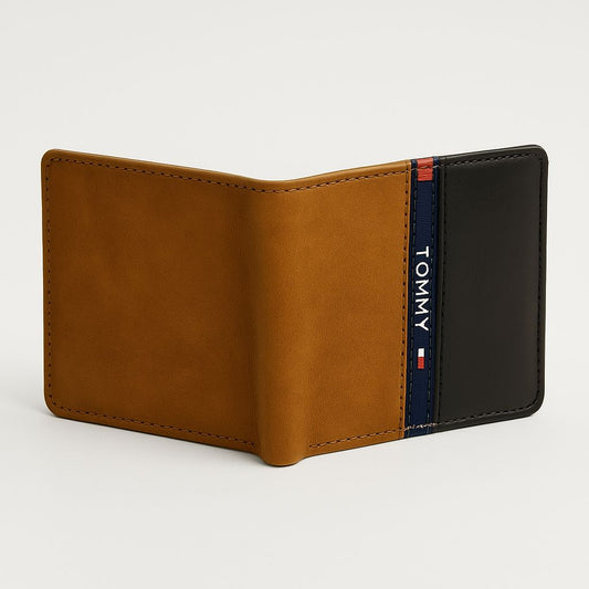 Premium Bi-Fold Wallet – Tan & Black Leather Finish