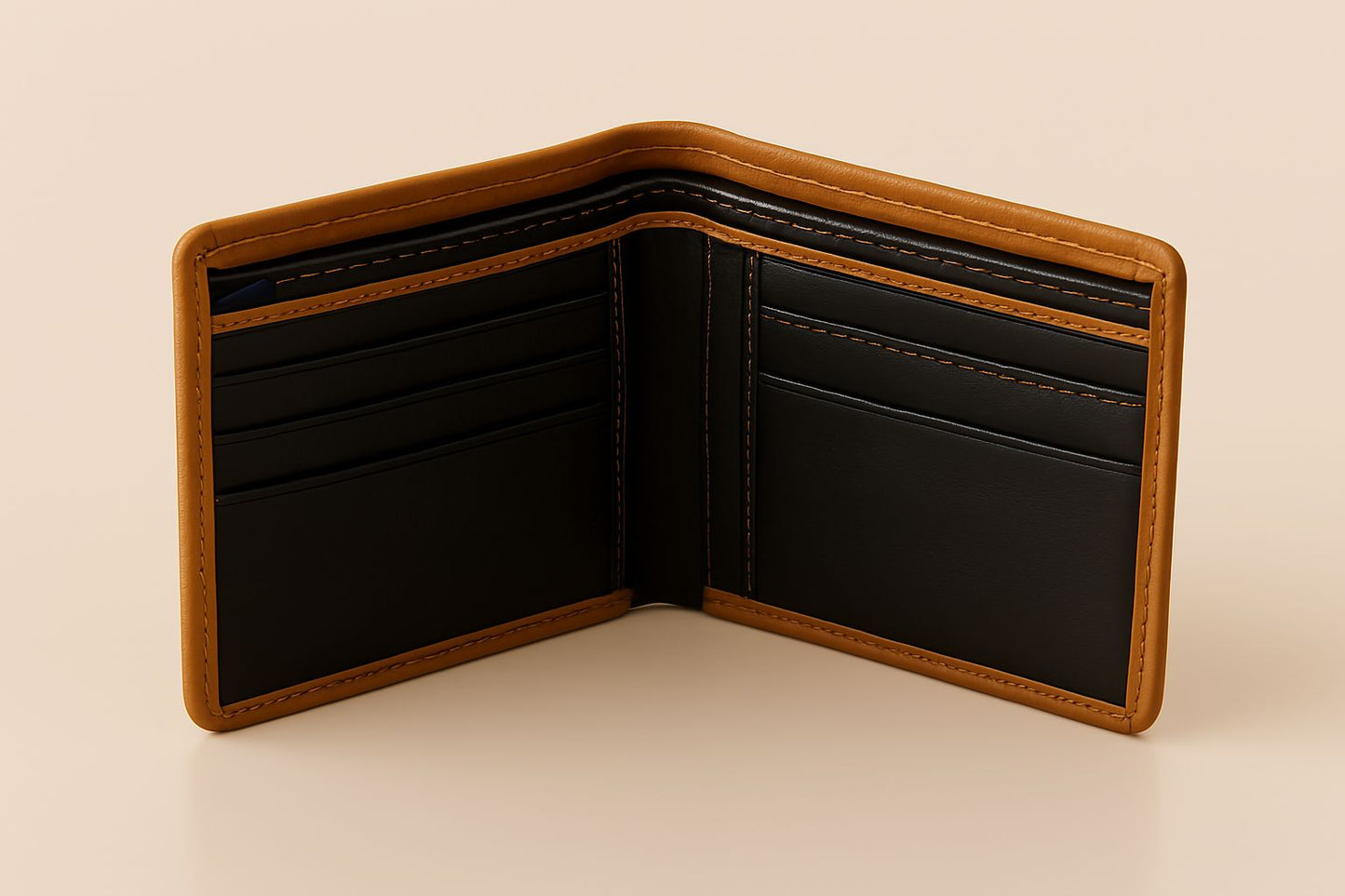 Premium Bi-Fold Wallet – Tan & Black Leather Finish