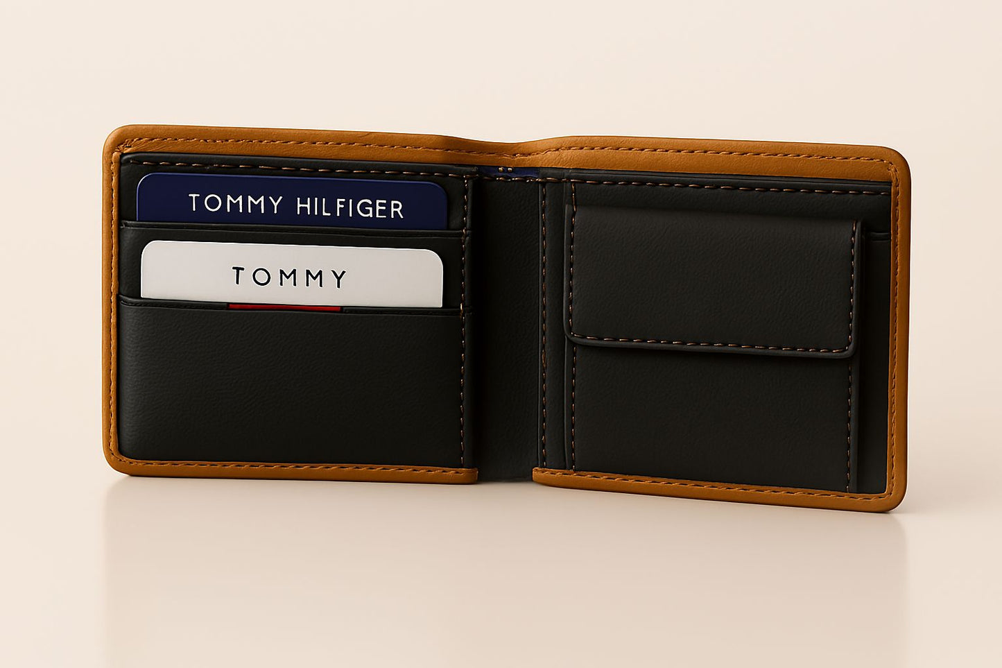 Premium Bi-Fold Wallet – Tan & Black Leather Finish