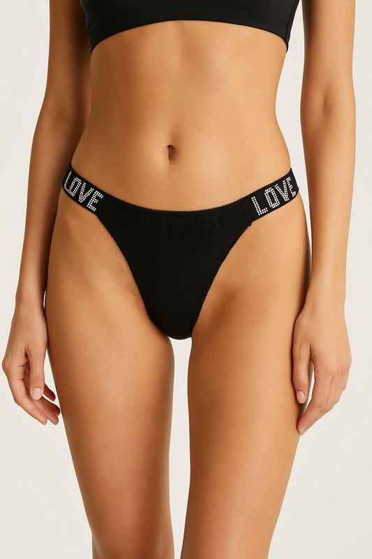 High - Cut Thong Panty for Women – Sparkling "LOVE" Waist Detail, Lycra Comfort - MAXPORO