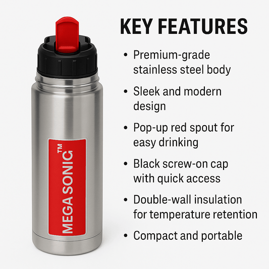 Mega Sonic™ Vacuum Flask - Hot 12H / Cold 24H - Water Bottle - Premium Quality - MAXPORO