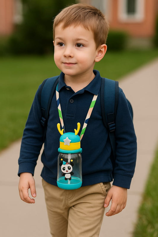 Panda Pop™ Kids Water Bottle – Leakproof with Strap (350ml) - MAXPORO