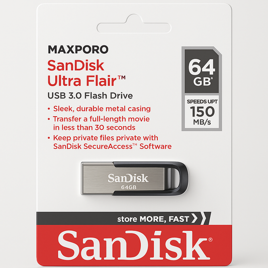 SanDisk Ultra Flair 64GB USB 3.0 Flash Drive – 150Mb High-Speed Metal Body