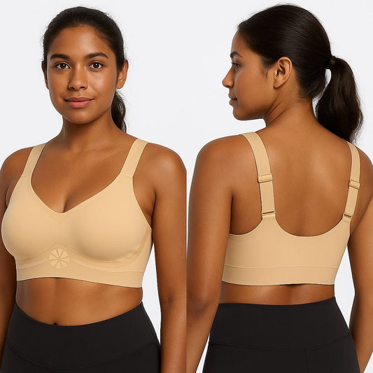Women's Seamless Nylon Bra | Non - Wired Everyday Bra with Adjustable Straps | Lightweight Skin Color Non - Padded T-Shirt Bra - MAXPORO
