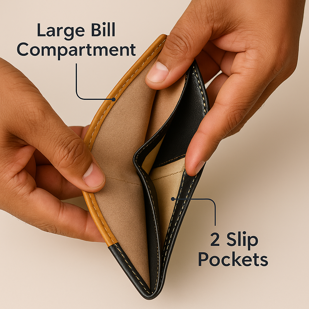 Premium Bi-Fold Wallet – Tan & Black Leather Finish