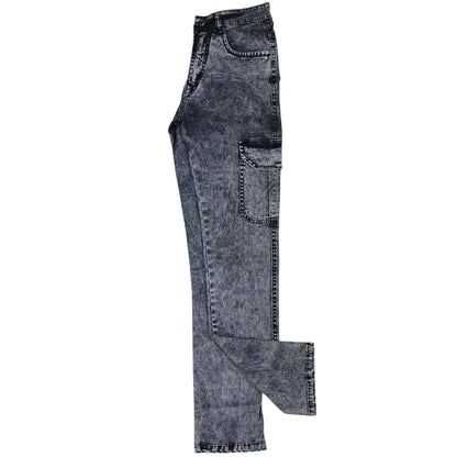 Acid Wash Cargo Jeans - Side Pocket Style