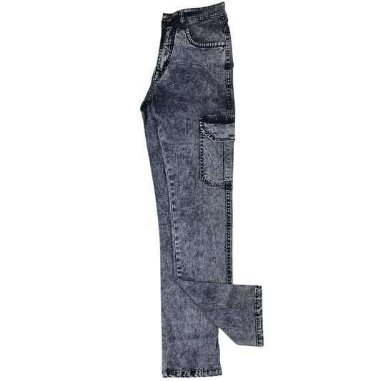 Acid Wash Cargo Jeans - Side Pocket Style