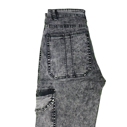 Acid Wash Cargo Jeans - Side Pocket Style