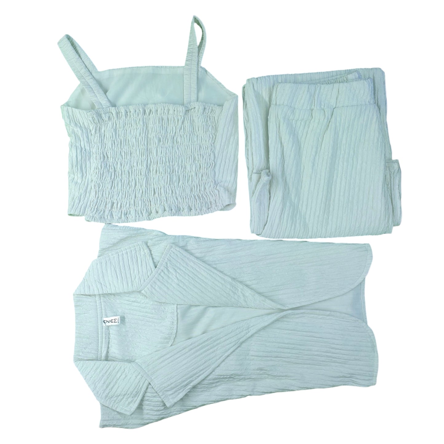 Crinkled 3-Piece Combo Set - Camisole, Blazer & Pants