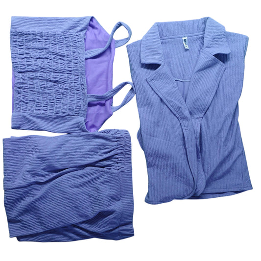 Crinkled 3-Piece Combo Set - Camisole, Blazer & Pants