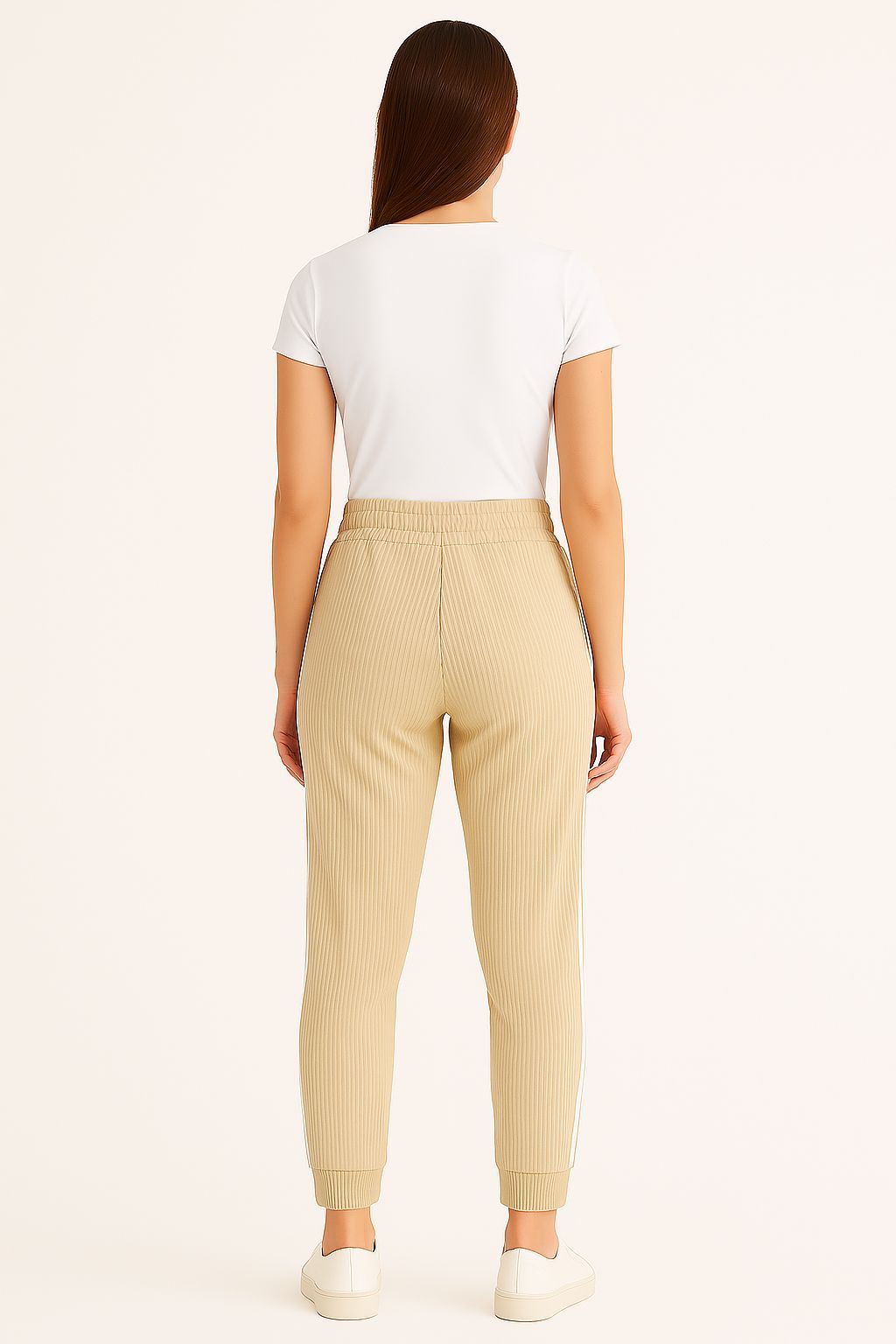 Ribbed Joggers with White Side Stripes – Casual Stretch Fit for Women
