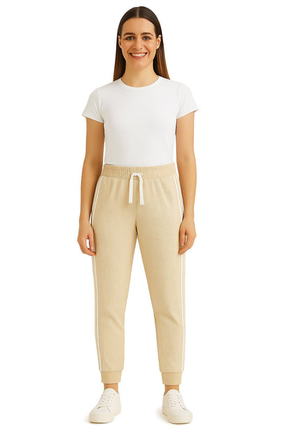 Ribbed Joggers with White Side Stripes – Casual Stretch Fit for Women