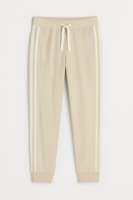 Ribbed Joggers with White Side Stripes – Casual Stretch Fit for Women