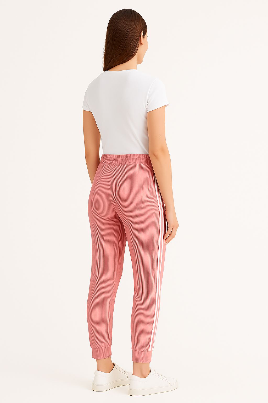 Ribbed Joggers with White Side Stripes – Casual Stretch Fit for Women