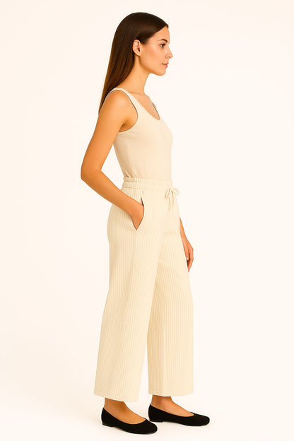 Ribbed Joggers with White Side Stripes – Casual Stretch Fit for Women