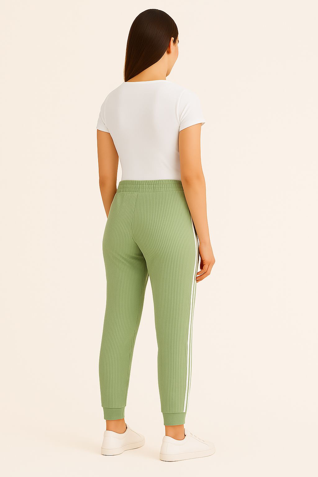 Ribbed Joggers with White Side Stripes – Casual Stretch Fit for Women