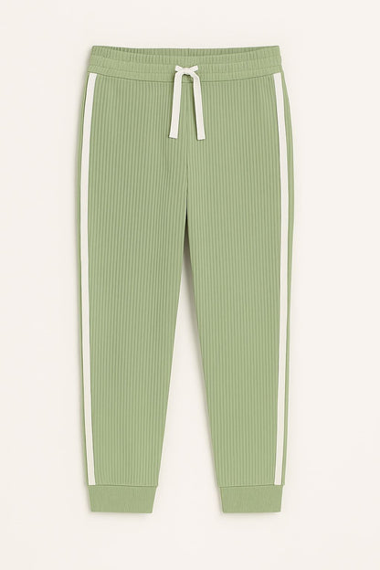 Ribbed Joggers with White Side Stripes – Casual Stretch Fit for Women