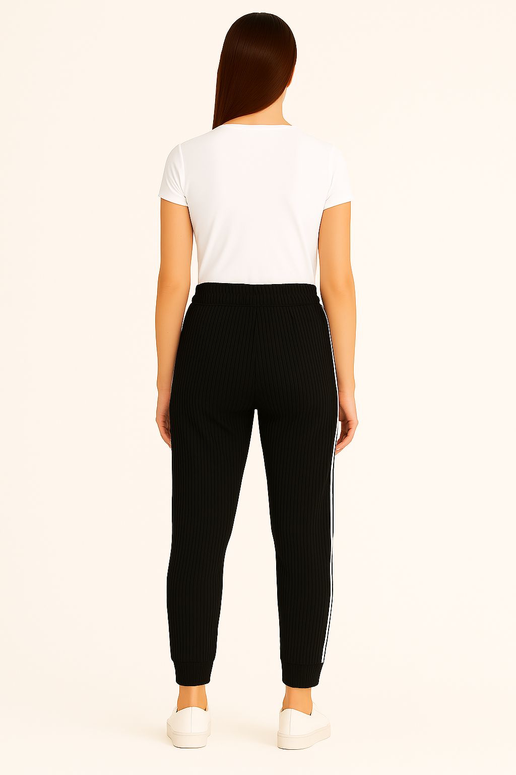 Ribbed Joggers with White Side Stripes – Casual Stretch Fit for Women