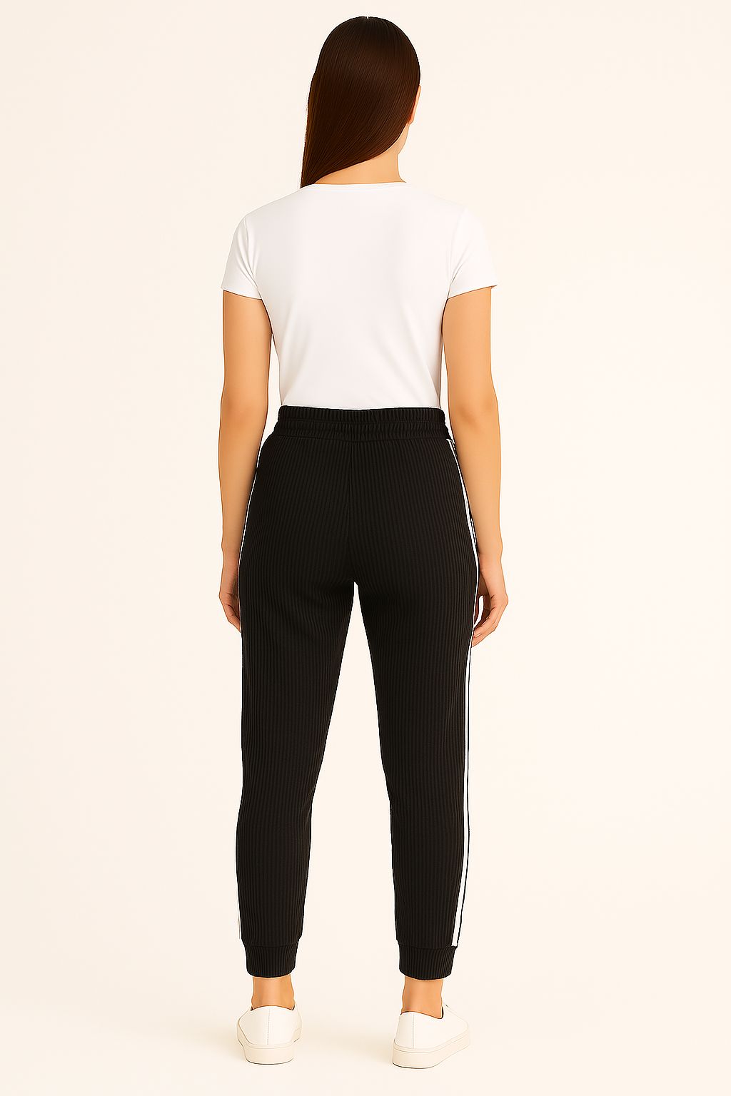 Ribbed Joggers with White Side Stripes – Casual Stretch Fit for Women