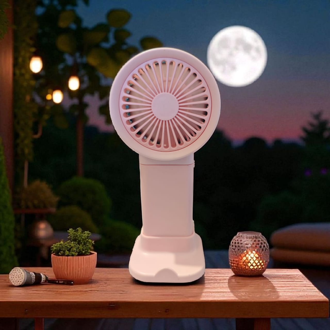 Mini USB Rechargeable Handheld Fan | Portable Cooling Fan with Stand – Pink | 5V Input