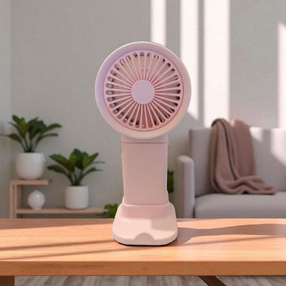 Mini USB Rechargeable Handheld Fan | Portable Cooling Fan with Stand – Pink | 5V Input