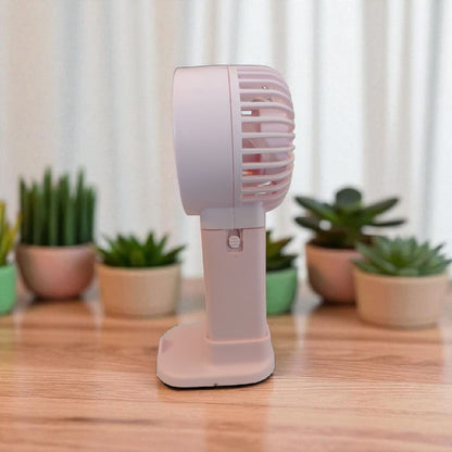 Mini USB Rechargeable Handheld Fan | Portable Cooling Fan with Stand – Pink | 5V Input