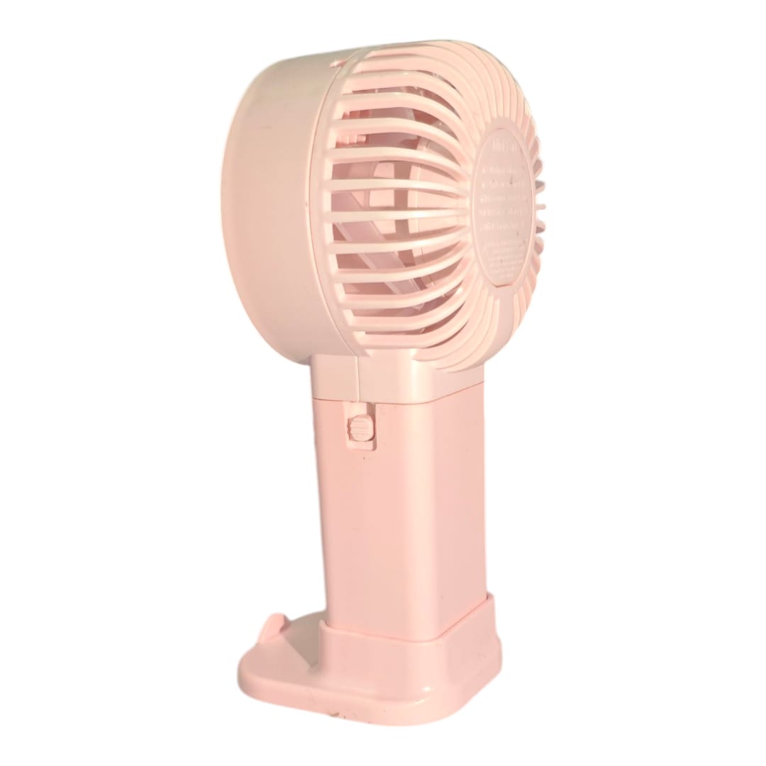 Mini USB Rechargeable Handheld Fan | Portable Cooling Fan with Stand – Pink | 5V Input