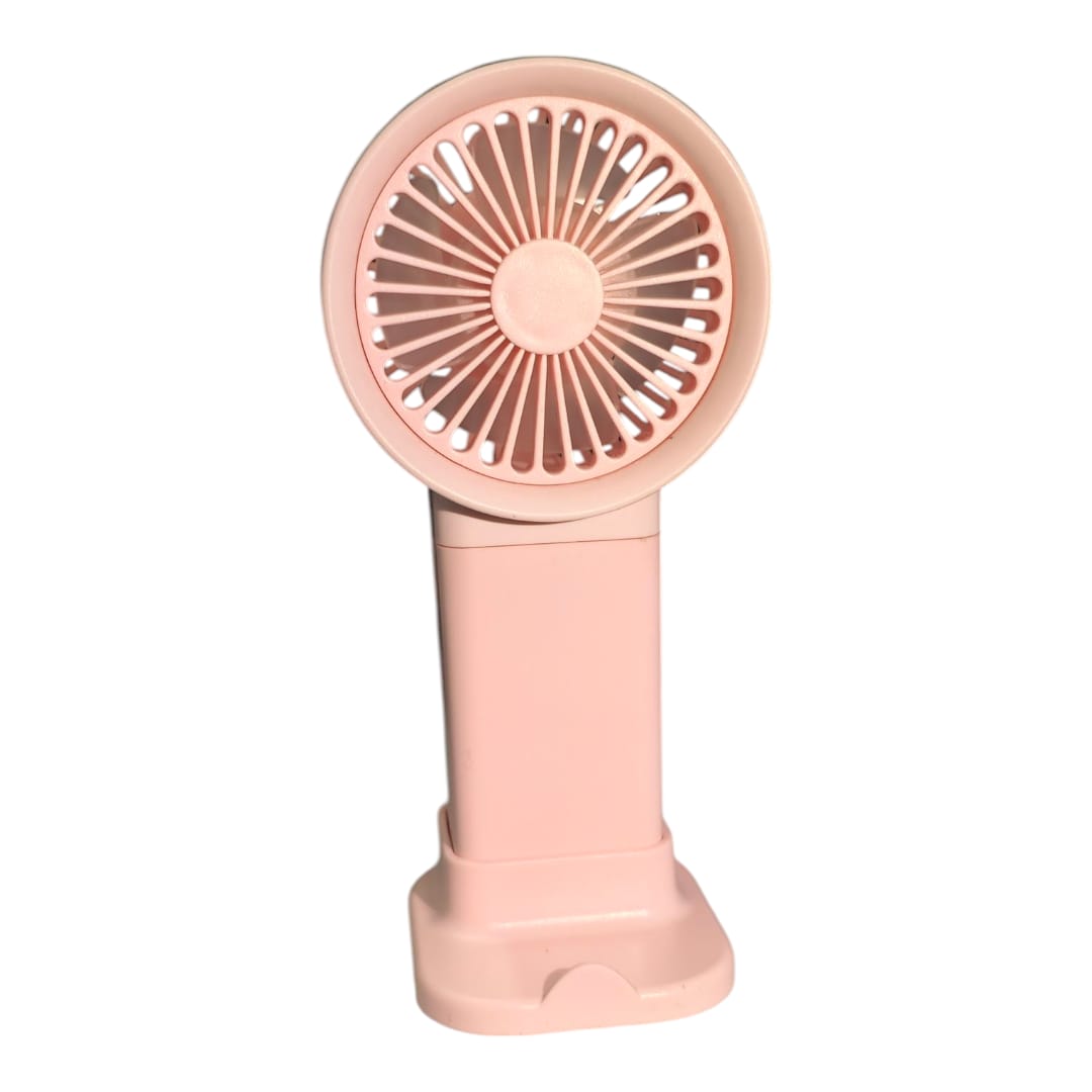 Mini USB Rechargeable Handheld Fan | Portable Cooling Fan with Stand – Pink | 5V Input