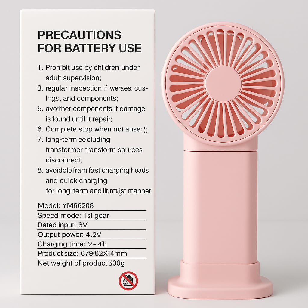 Mini USB Rechargeable Handheld Fan | Portable Cooling Fan with Stand – Pink | 5V Input