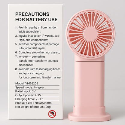 Mini USB Rechargeable Handheld Fan | Portable Cooling Fan with Stand – Pink | 5V Input