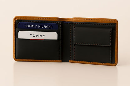 Premium Bi-Fold Wallet – Tan & Black Leather Finish