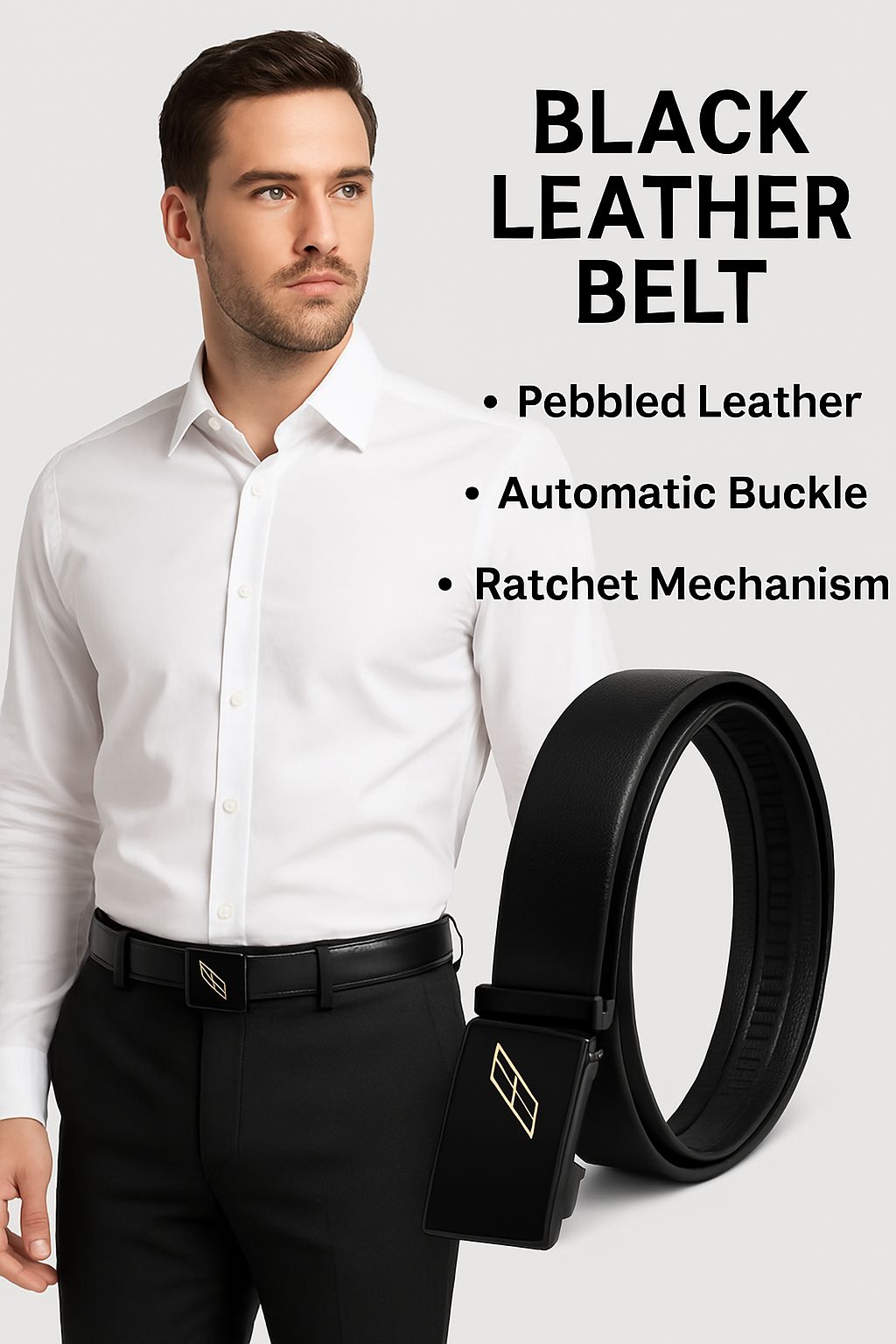 Jet Black Auto-Lock Leather Belt – Men’s Premium Edition