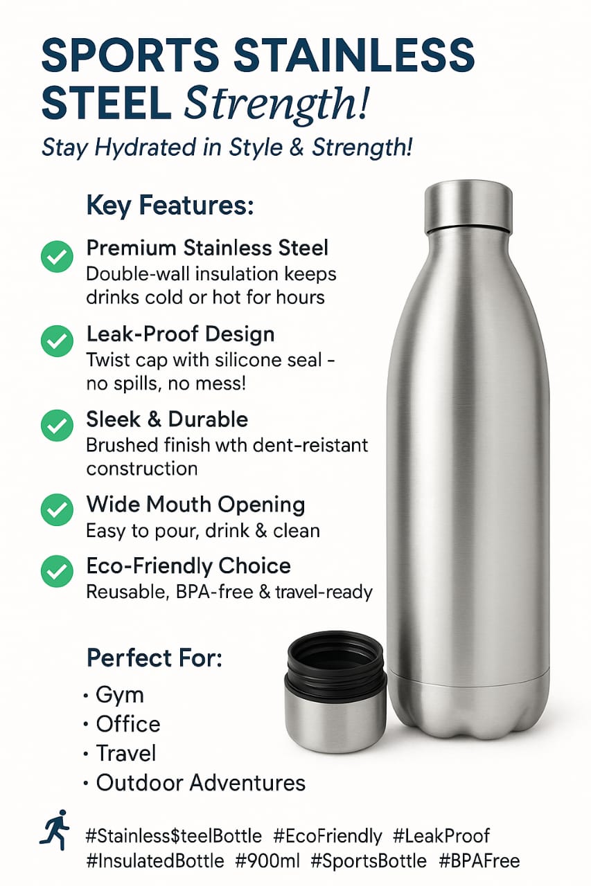 Stainless Steel Vacuum Insulated Water Bottle – Leak-Proof & BPA-Free