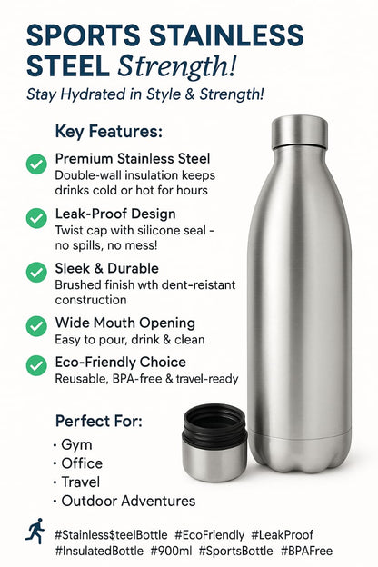 Stainless Steel Vacuum Insulated Water Bottle – Leak-Proof & BPA-Free