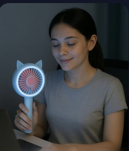 Cute Portable USB Rechargeable Mini Fan for Kids & Travel – Whisper Quiet, Compact Design , Lighting