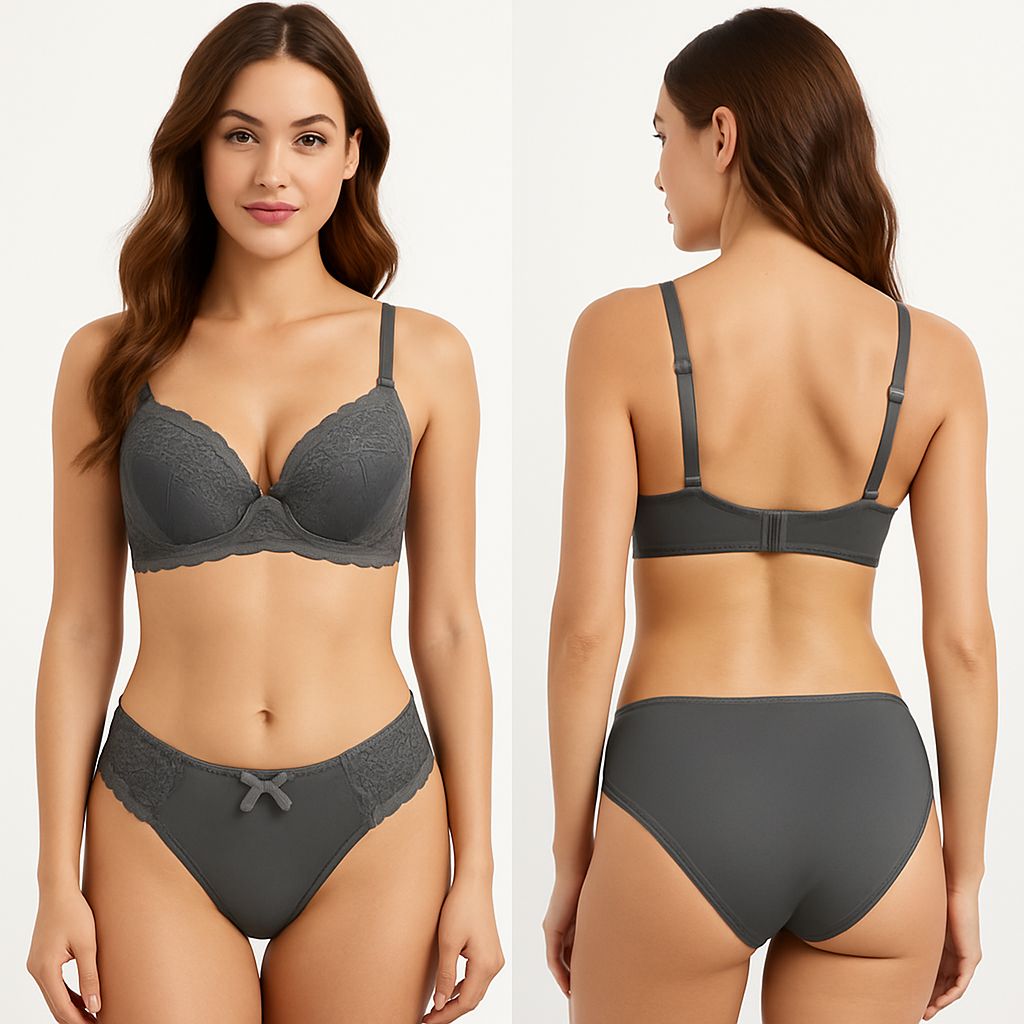 Ultra - Soft Seamless Bra & Panty Set with Lace – Push - Up Support - MAXPORO