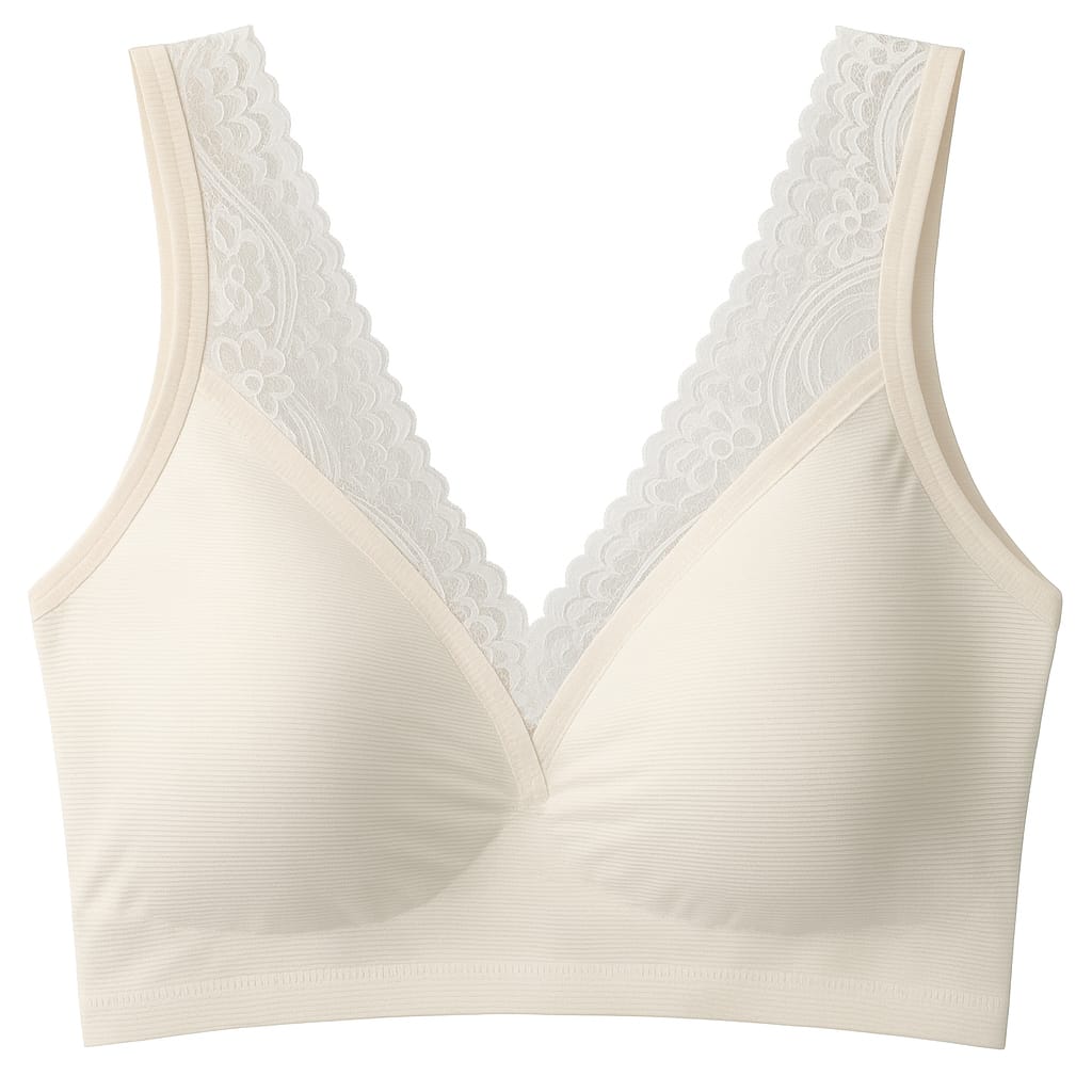 Women's Seamless Non - Wired Bra – 36E (165/95F) | Soft Nylon Stretchable Fabric | Full Coverage with Lace Neckline | Everyday Comfort Bra - MAXPORO