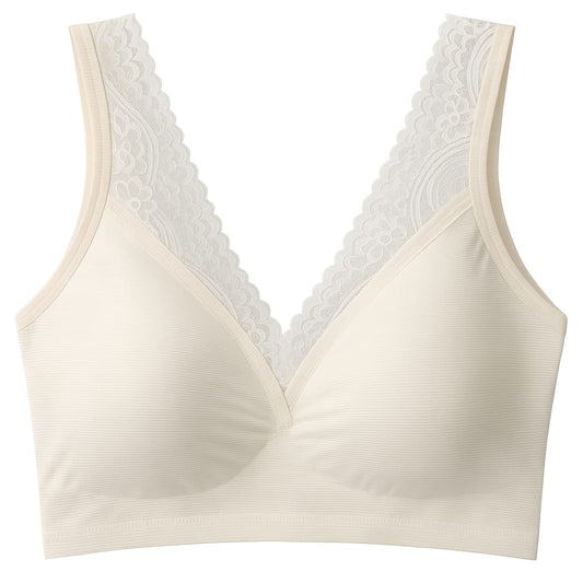 Women's Seamless Non - Wired Bra – 36E (165/95F) | Soft Nylon Stretchable Fabric | Full Coverage with Lace Neckline | Everyday Comfort Bra - MAXPORO